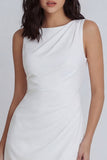 Ivory Bodycon Bateau Neck Ruched Graduation Dress