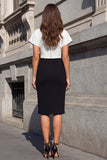 Colorblock Black and White Bodycon Work Dress with Short Sleeves