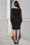 Long Sleeve Black Bodycon Mini Work Dress