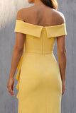 Off the Shoulder Yellow Ruffled Midi Work Dress