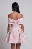Floral Pink A Line Off The Shoulder Bow Mini Dress