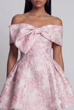 Floral Pink A Line Off The Shoulder Bow Mini Dress