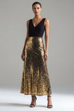 Black and Gold V-Neck Sequin A Line Formal Dress