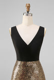 Black and Gold V-Neck Sequin A Line Formal Dress