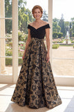 Off The Shoulder Black A Line Jacquard Mum Of The Bride Dress