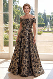 Black Floral A Line Off The Shoulder Long Mum Of The Bride Dress