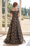 Black Floral A Line Off The Shoulder Long Mum Of The Bride Dress
