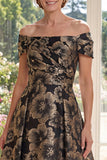 Black Floral A Line Off The Shoulder Long Mum Of The Bride Dress