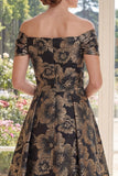 Black Floral A Line Off The Shoulder Long Mum Of The Bride Dress