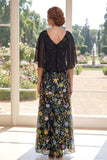 V-Neck Black A Line Floral Mum Of The Bride Dress with Cape sleeves