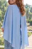 Sheath Appliqued Light Blue Mum Of The Bride Dress with Cape Sleeves