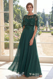 Dark Green Appliqued A Line Mum Of The Bride Dress with Cape Sleeves