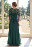 Dark Green Appliqued A Line Mum Of The Bride Dress with Cape Sleeves
