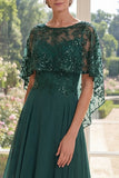 Dark Green Appliqued A Line Mum Of The Bride Dress with Cape Sleeves