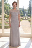 Grey Illusion Neck Sheath Sequin Mum Of The Bride Dress with Short Sleeves