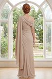 Mermaid Champagne One Shoulder Ruched Mum Of The Bride Dress with Cape Sleeve