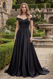 A Line Black Off The Shoulder Beaded Prom Dress with Appliques