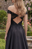 A Line Black Off The Shoulder Beaded Prom Dress with Appliques