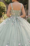Sage Green Ball Gown Square Neck Quinceañera Dress with Appliques
