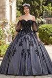 Black Princess Off the Shoulder Appliqued Quinceañera Dress with Half Sleeves