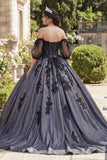 Black Princess Off the Shoulder Appliqued Quinceañera Dress with Half Sleeves