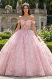 Off the Shoulder Pink Corset Quinceañera Dress with Appliques