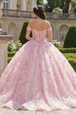 Off the Shoulder Pink Corset Quinceañera Dress with Appliques