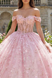 Off the Shoulder Pink Corset Quinceañera Dress with Appliques