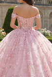 Off the Shoulder Pink Corset Quinceañera Dress with Appliques