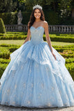 Sky Blue Strapless Ruffled Quinceañera Dress