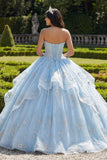 Sky Blue Strapless Ruffled Quinceañera Dress