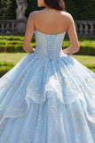 Sky Blue Strapless Ruffled Quinceañera Dress