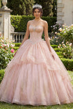 Beaded Pink Strapless Quinceañera Dress with Appliques