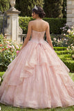 Beaded Pink Strapless Quinceañera Dress with Appliques