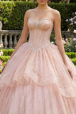 Beaded Pink Strapless Quinceañera Dress with Appliques