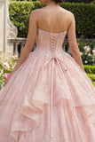 Beaded Pink Strapless Quinceañera Dress with Appliques