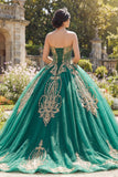 Green Corset Sweetheart Ball Gown Quinceañera Dress with Appliques