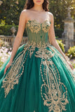 Green Corset Sweetheart Ball Gown Quinceañera Dress with Appliques