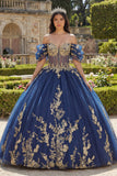 Glitter Navy Appliqued Off the Shoulder Quinceañera Dress