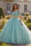 Light Green Beaded Corset Quinceañera Dress with Half Sleeves