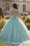 Light Green Beaded Corset Quinceañera Dress with Half Sleeves
