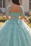 Light Green Beaded Corset Quinceañera Dress with Half Sleeves