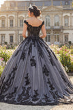 A Line Black Off the Shoulder Princess Quinceañera Dress with Appliques