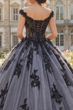 A Line Black Off the Shoulder Princess Quinceañera Dress with Appliques