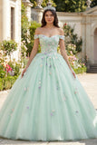 Ball Gown Light Green Off the Shoulder Quinceañera Dress with Appliques