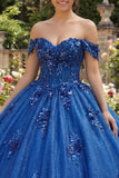 Royal Blue Sequin Off the Shoulder Ball Gown Quinceañera Dress