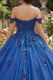 Royal Blue Sequin Off the Shoulder Ball Gown Quinceañera Dress