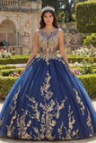 Ball Gown Navy Appliqued Quinceañera Dress