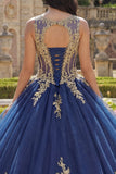 Ball Gown Navy Appliqued Quinceañera Dress