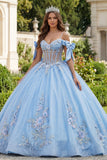 Cold Shoulder Sky Blue Corset Quinceañera Dress with Appliques